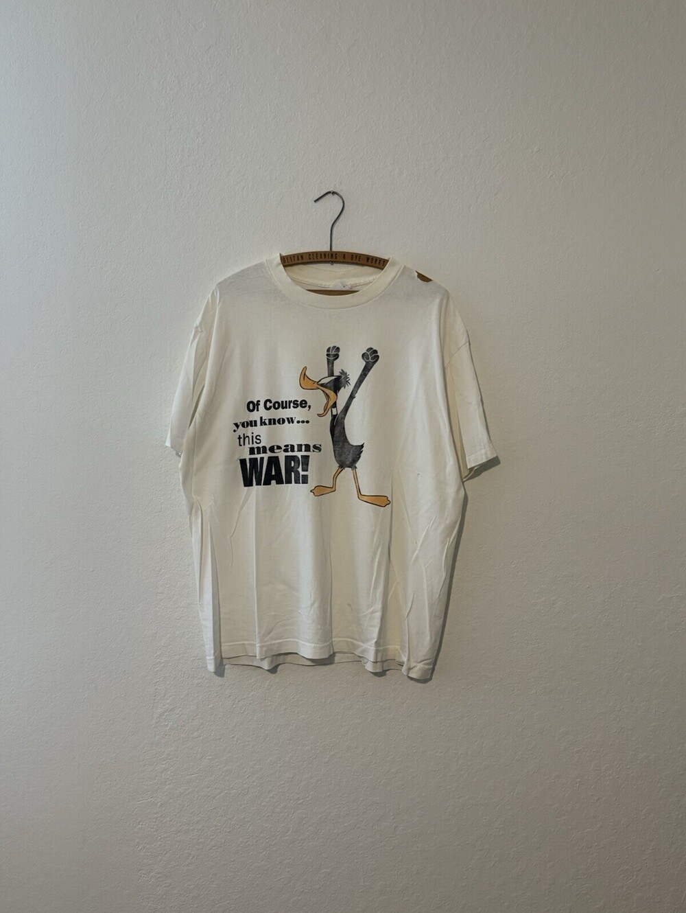 Vintage 90s Daffy Duck Looney Tunes This Means War Distressed Shirt Size XL